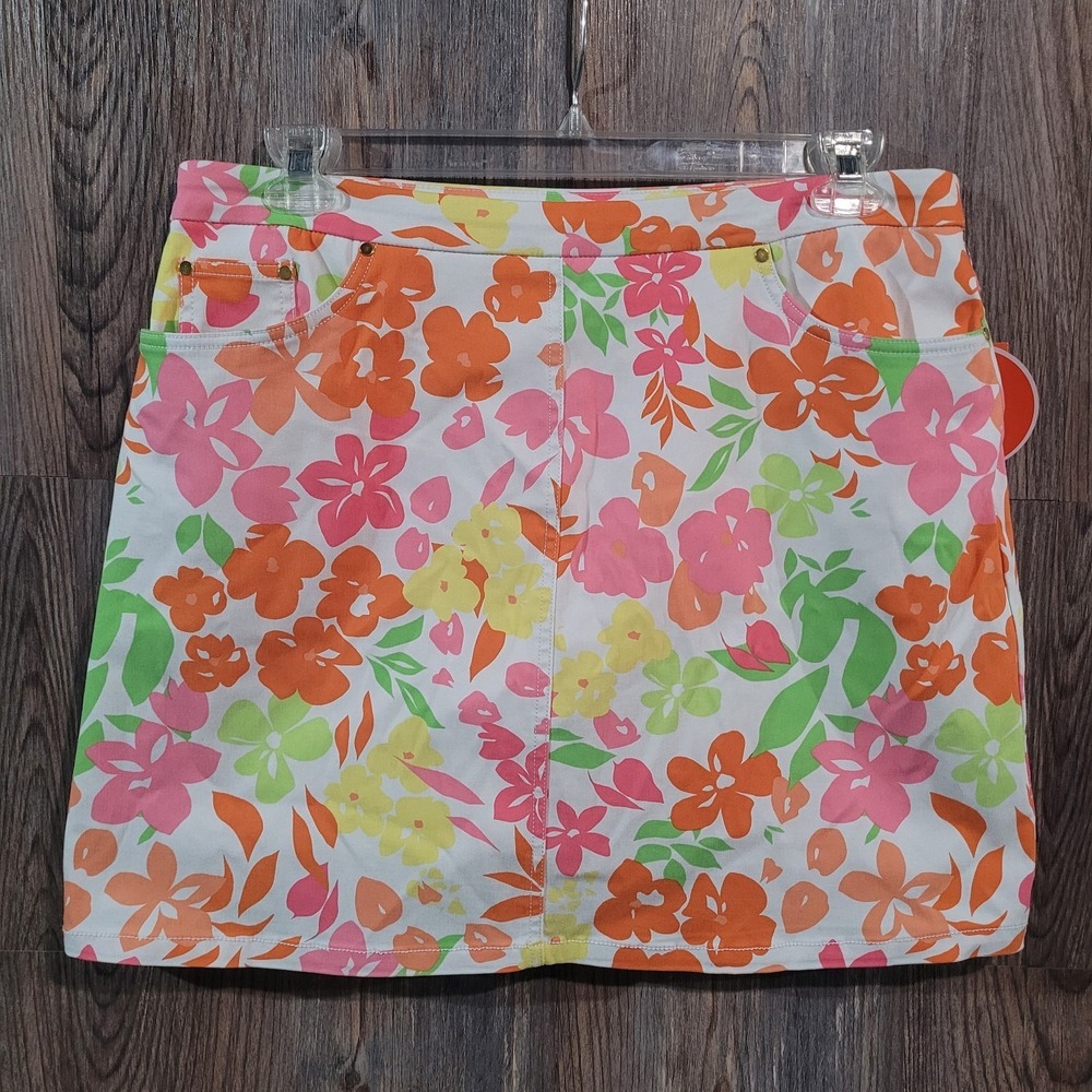 Hearts of Palm Tropical Athletic Skort Sz 14 Lotus Floral Resortwear Golf Tennis